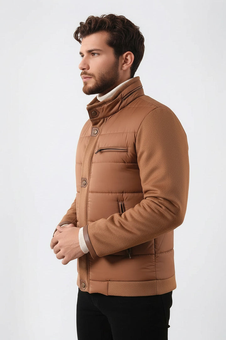 Standing Collar Zippered Men Quilted Coat - Wessi