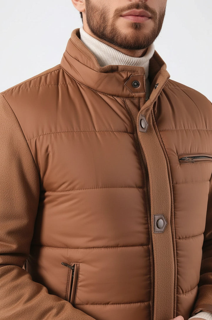 Standing Collar Zippered Men Quilted Coat - Wessi