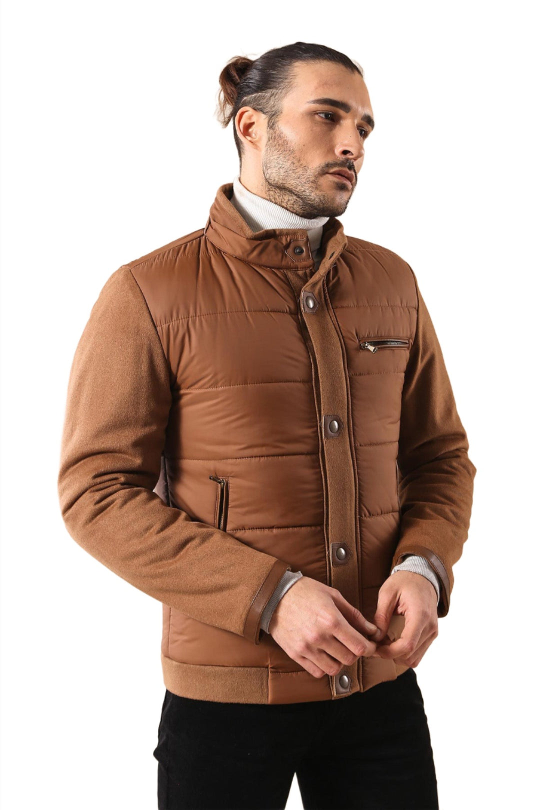 Standing Collar Zippered Men Quilted Coat - Wessi