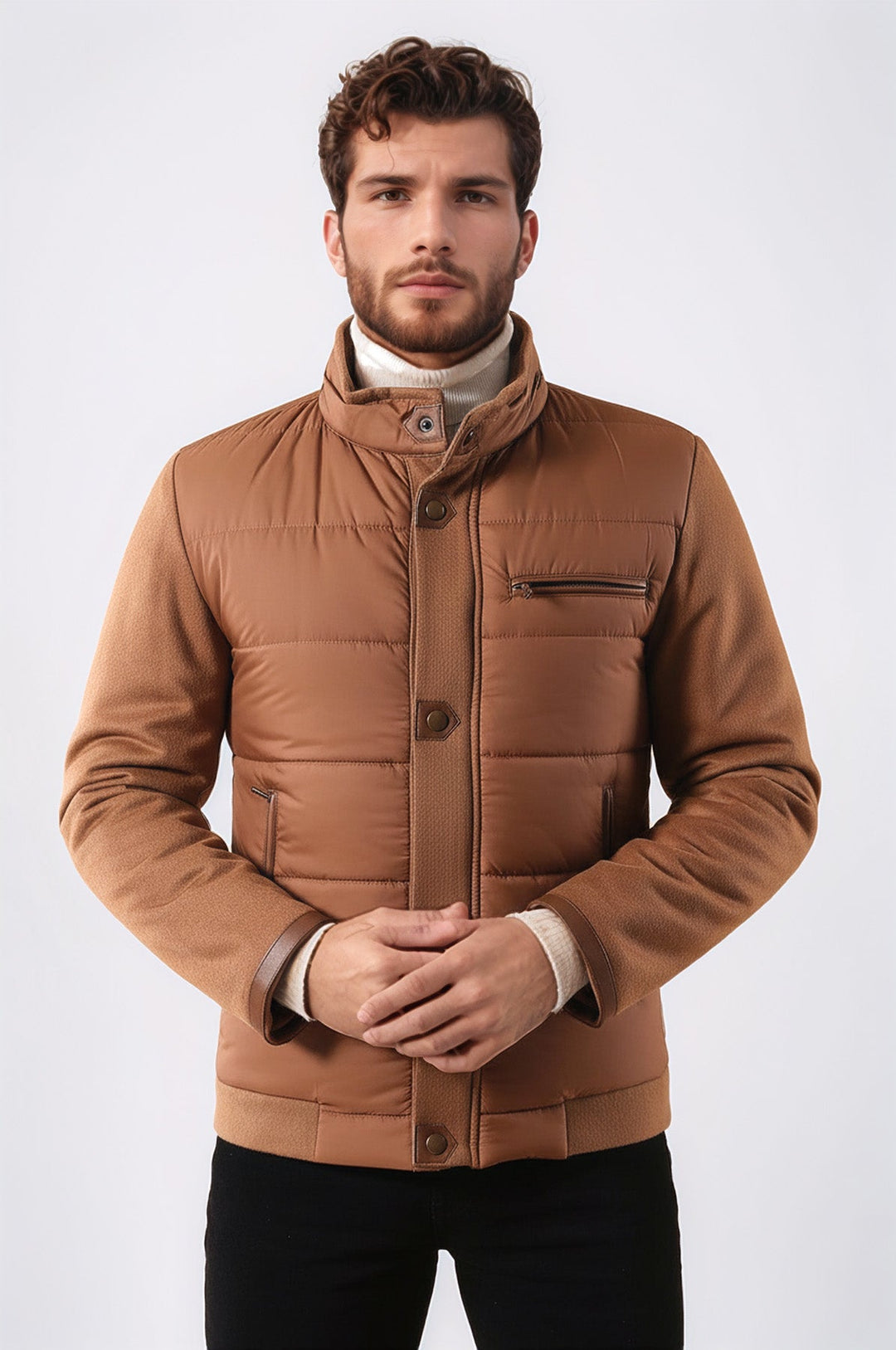 Standing Collar Zippered Men Quilted Coat - Wessi