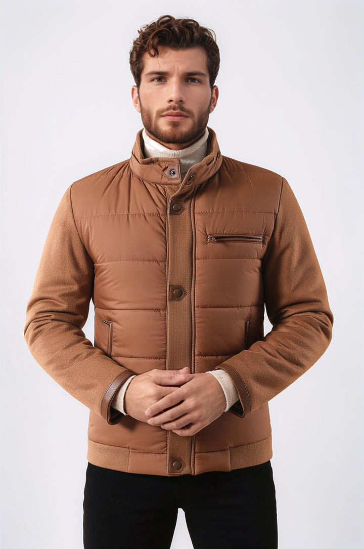 Standing Collar Zippered Men Quilted Coat - Wessi