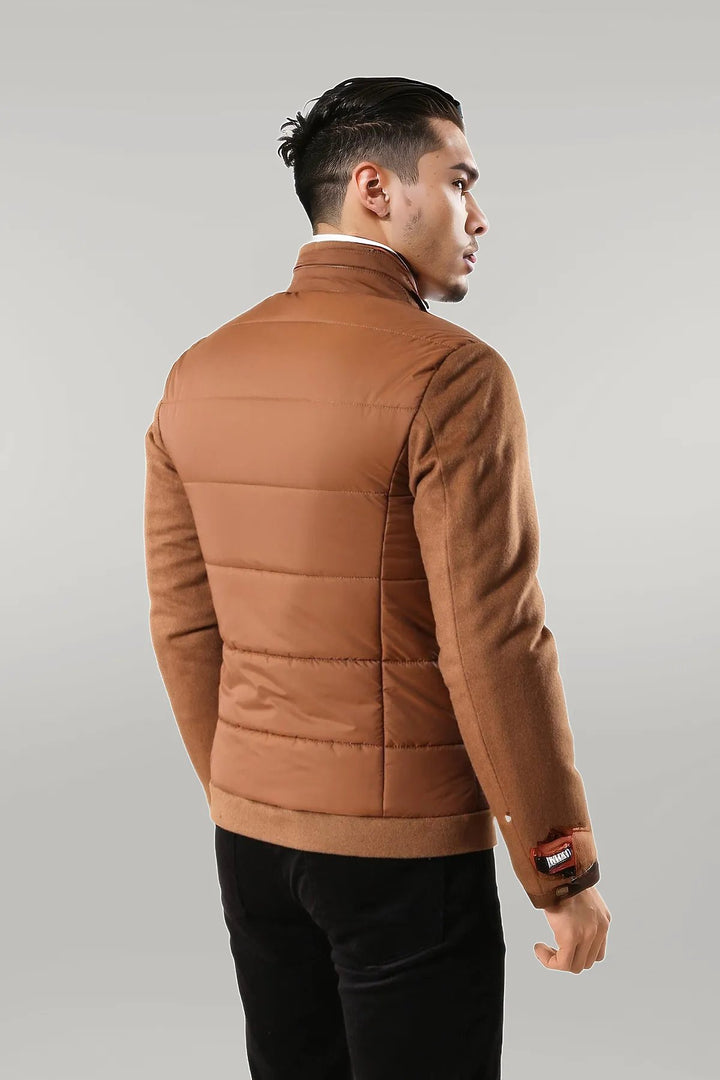 Standing Collar Zippered Men Quilted Coat - Wessi