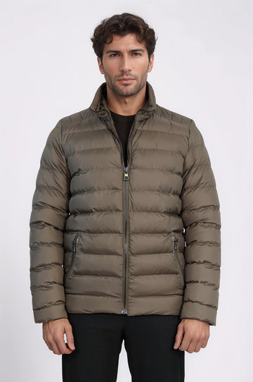 Doudoune Courte Matelassé Col Montant 2 Poches Kaki Homme - Wessi