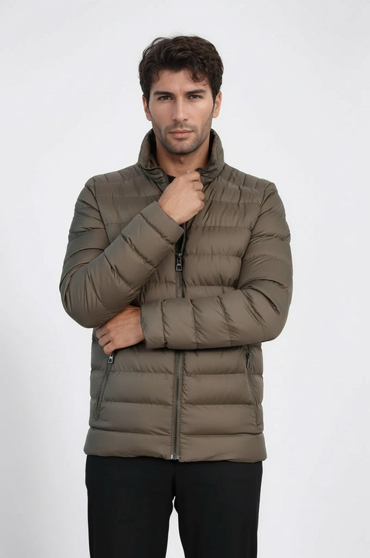 Doudoune Courte Matelassé Col Montant 2 Poches Kaki Homme - Wessi