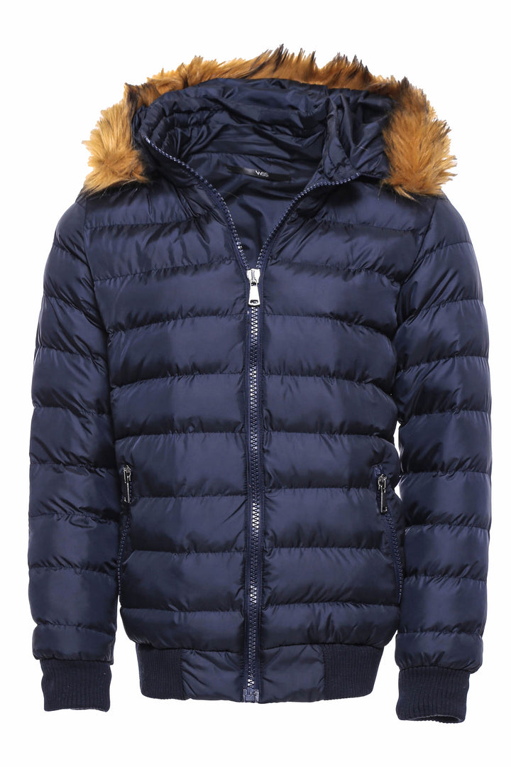 Navy Blue Hooded Men's Down Coat | Wessi