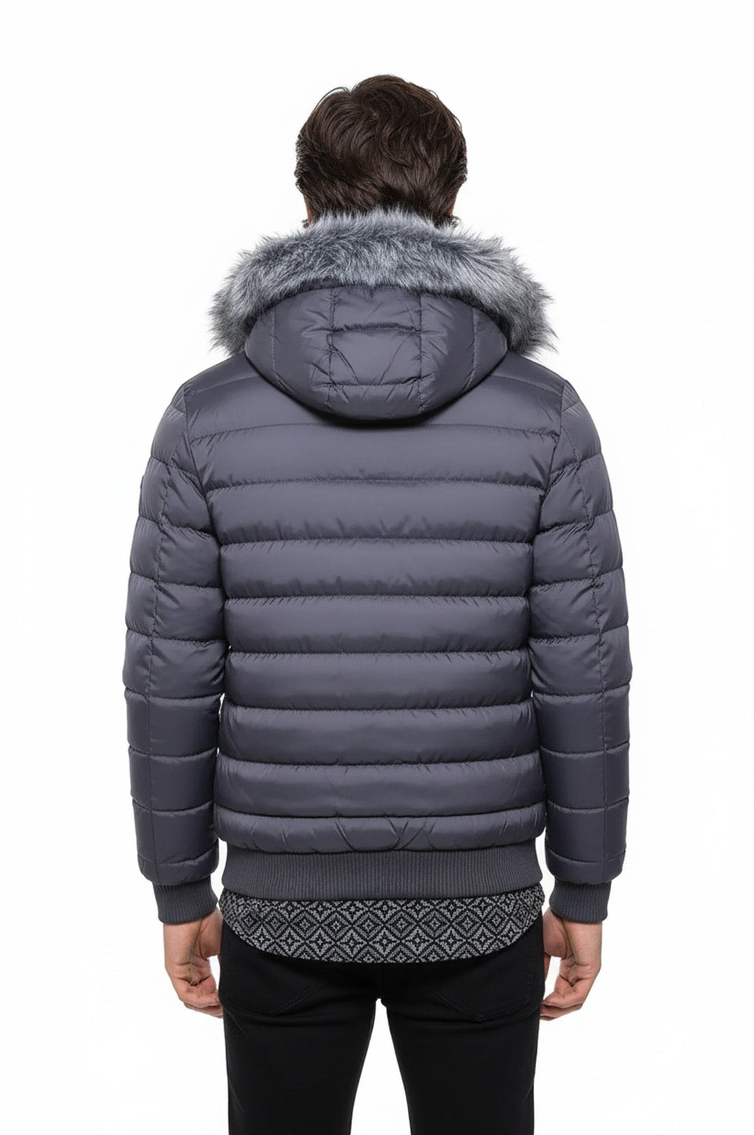 Abrigo acolchado gris con pelo para hombre - Wessi