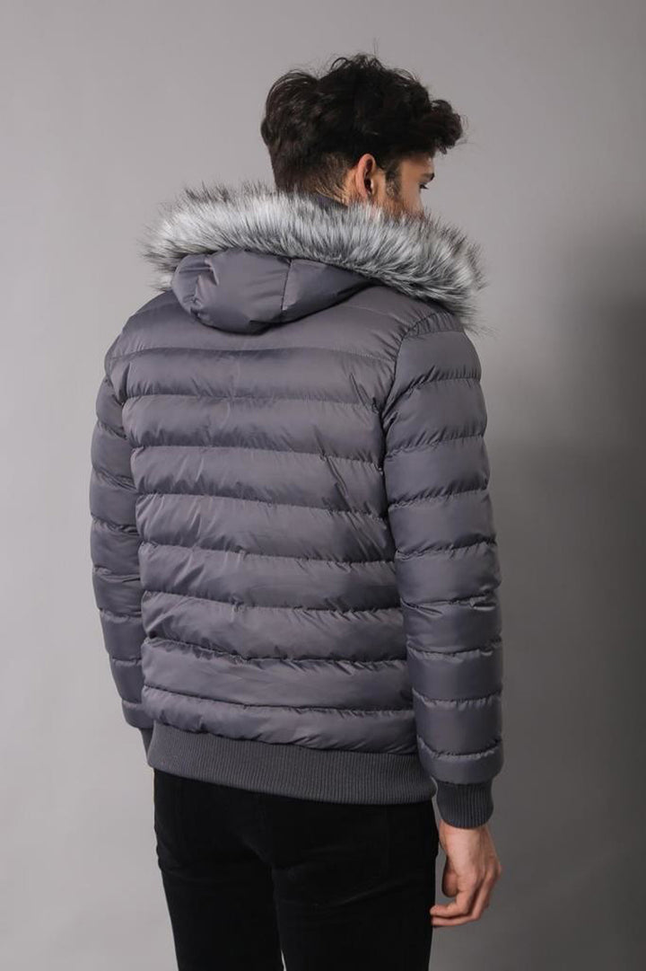 Abrigo acolchado gris con pelo para hombre - Wessi