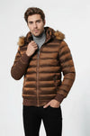 Fur Hooded Men's Puffer Coat in Tan | Wessi