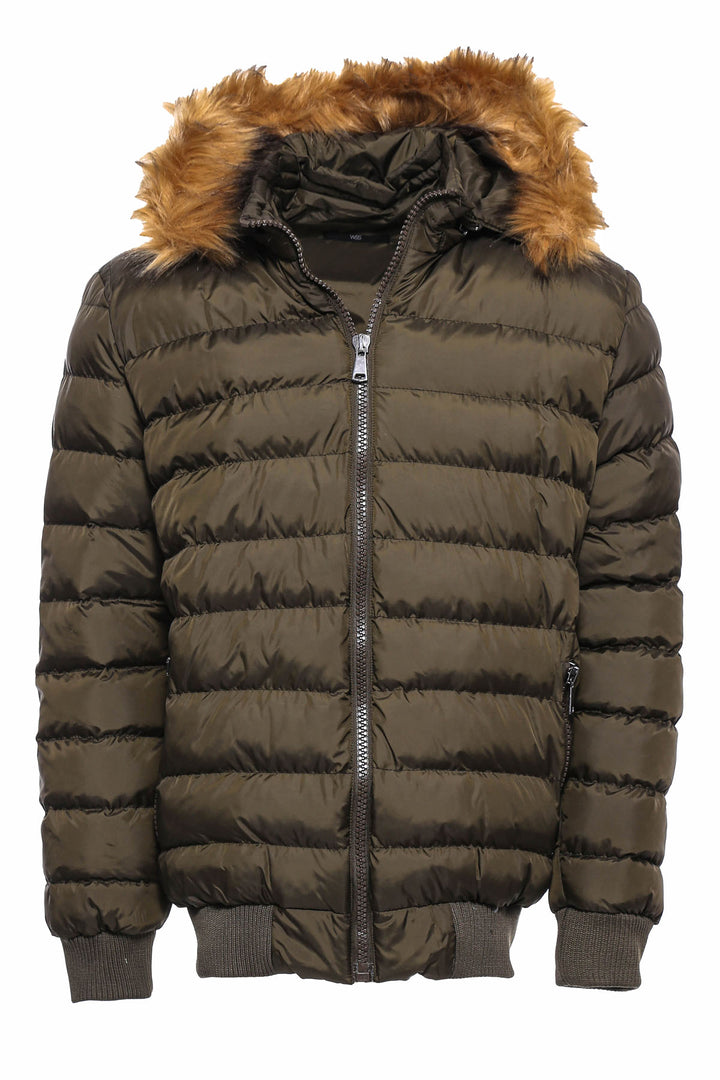 Khaki Fur Hooded Men's Puffer Coat - Wessi