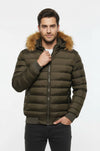 Khaki Fur Hooded Men's Puffer Coat - Wessi