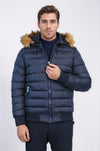 Navy Blue Hooded Men's Down Coat | Wessi