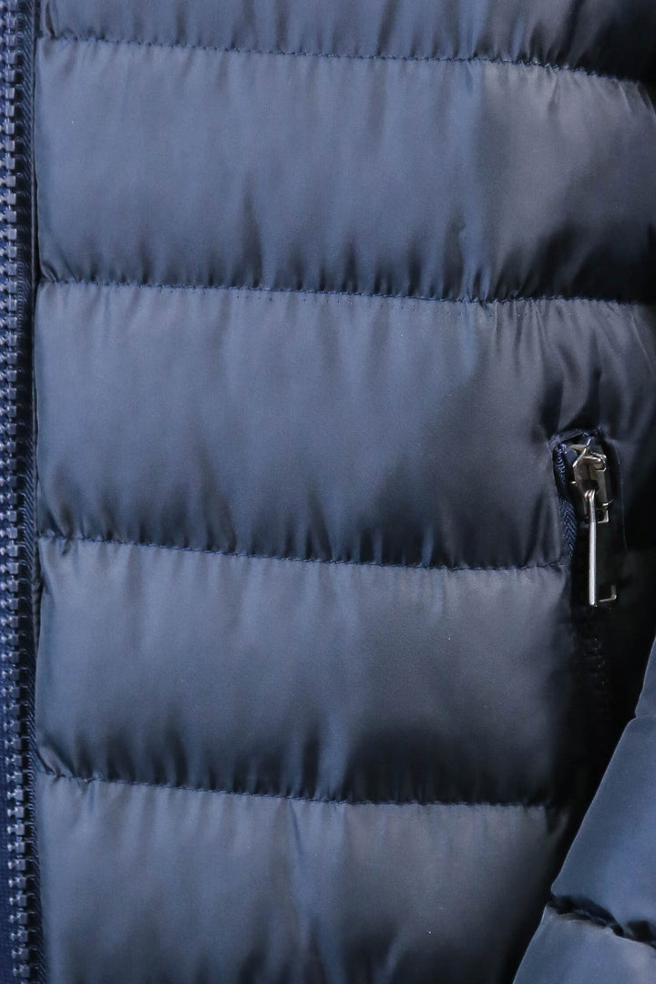 Темно-синее мужское пуховое пальто с капюшоном | Весс