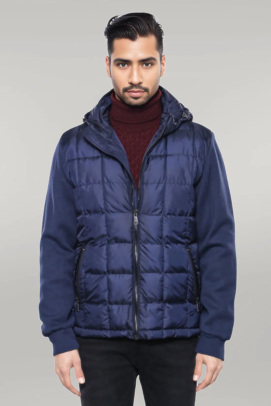 Hooded Navy Blue Men Winter Coat - Wessi