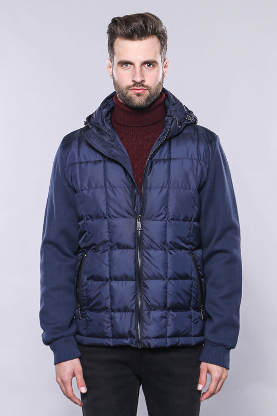 Hooded Navy Blue Men Winter Coat - Wessi