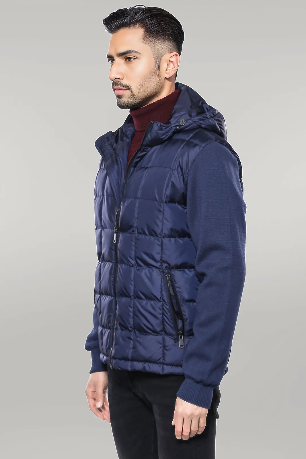 Hooded Navy Blue Men Winter Coat - Wessi