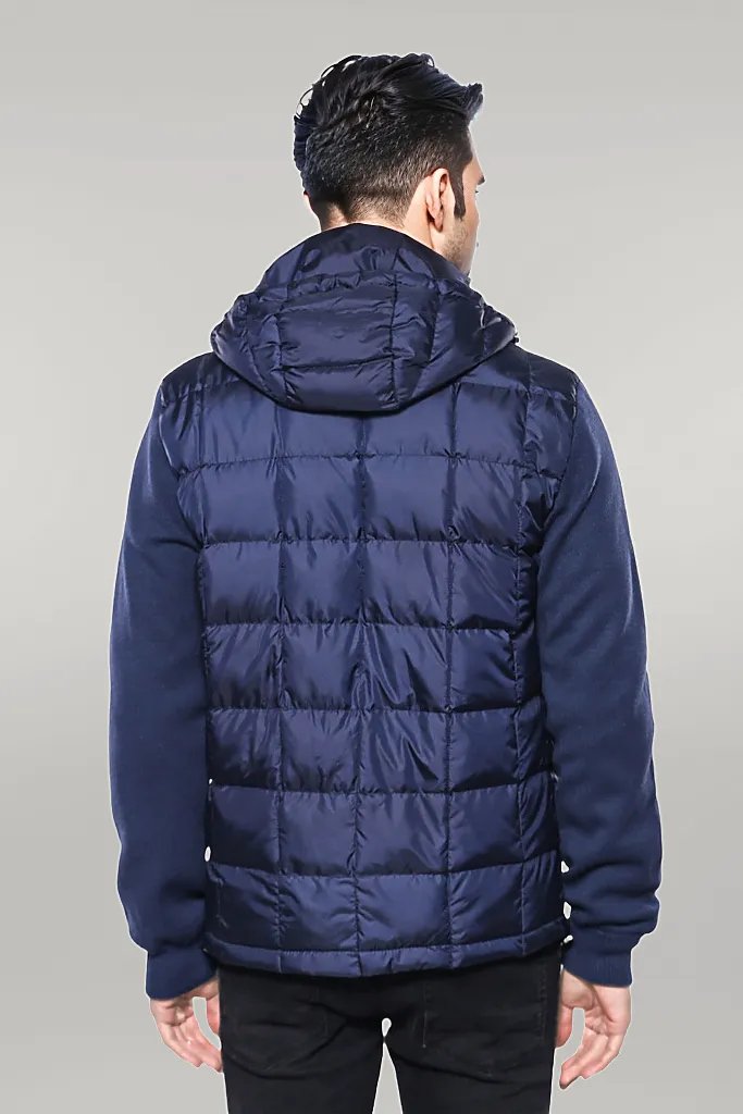 Hooded Navy Blue Men Winter Coat - Wessi