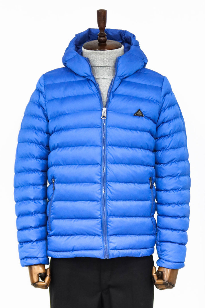 Quilted Hooded Puffer Blue Men's Coat - Wessi