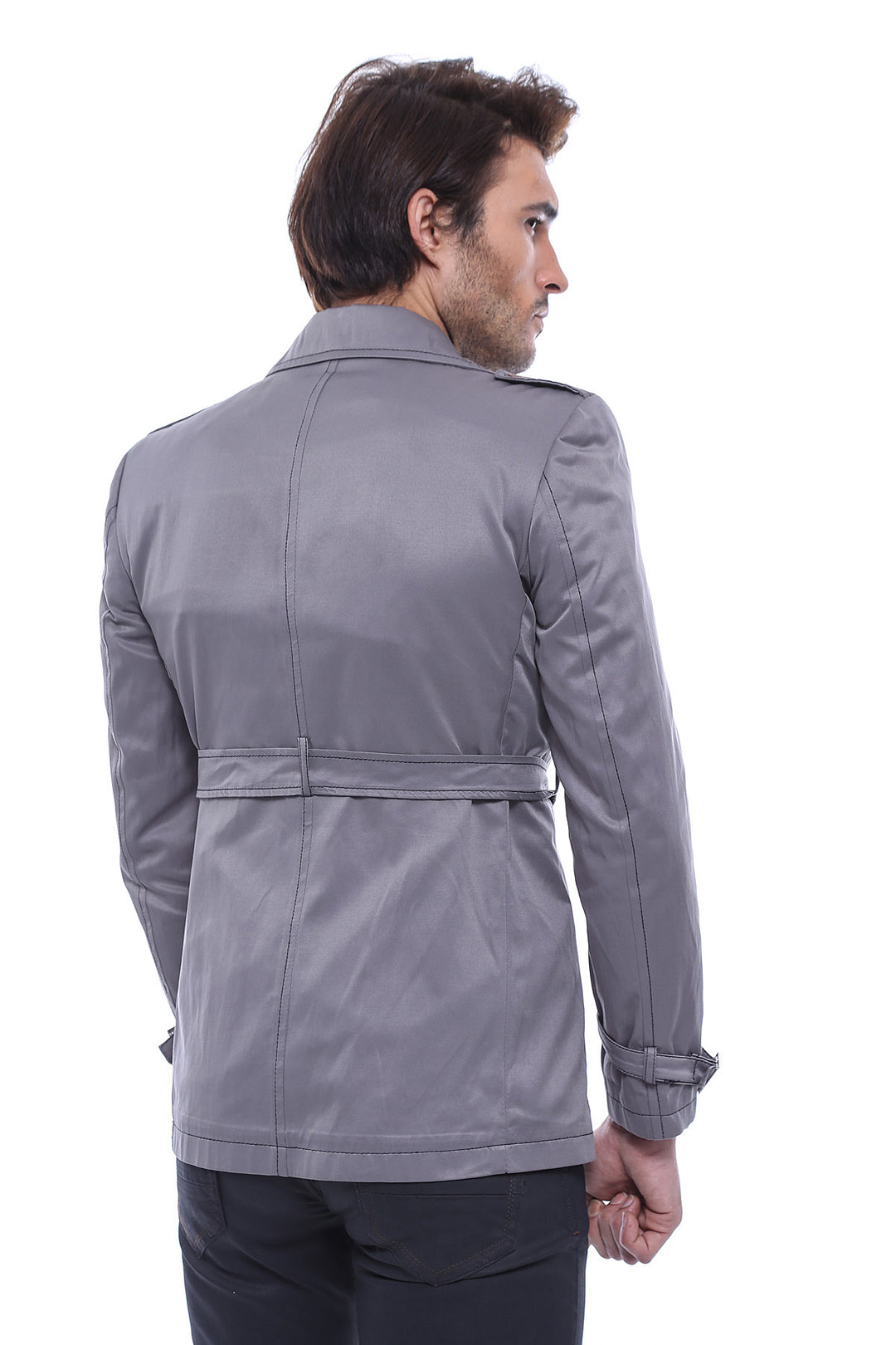 Double Breasted Grey Men Trench Coat - Wessi