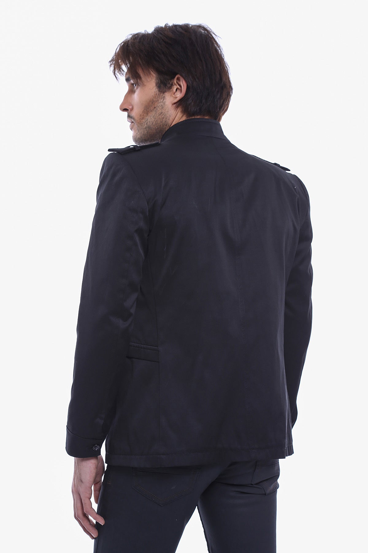 Plain black coat mens on sale