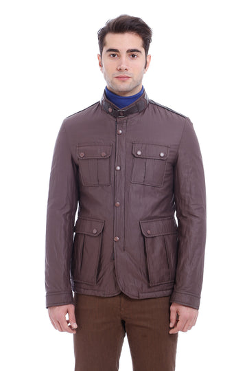 Manteau court marron à 4 poches et boutons-pression - Wessi