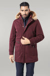 Cappotto da uomo con cappuccio in pelliccia color Borgogna - Wessi