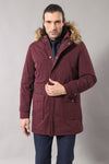 Manteau à capuche en fourrure bordeaux pour homme - Wessi