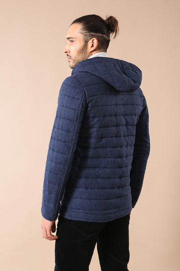 Bag Pocket Felt Hooded 4 Pocket Navy Blue Coat-Wessi