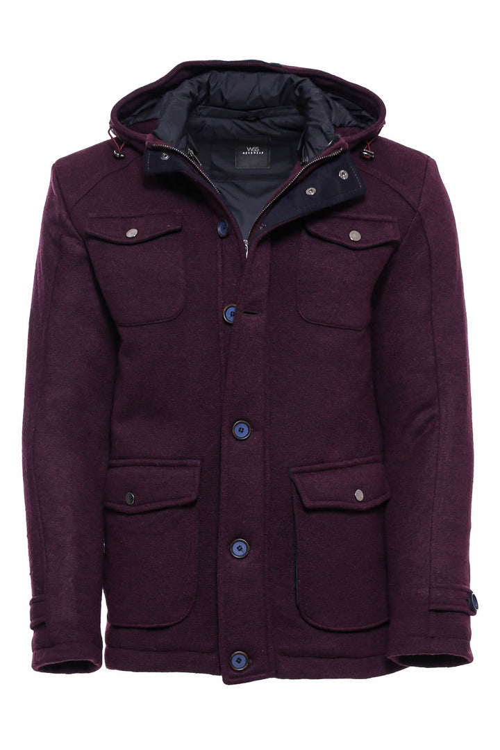 Claret Red Felt Hooded Coat - Wessi