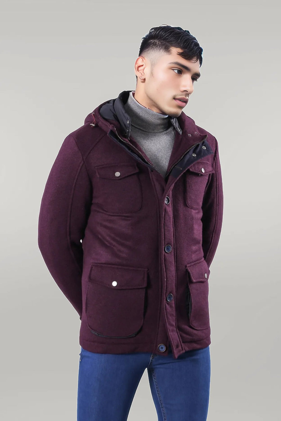 Claret Red Felt Hooded Coat - Wessi