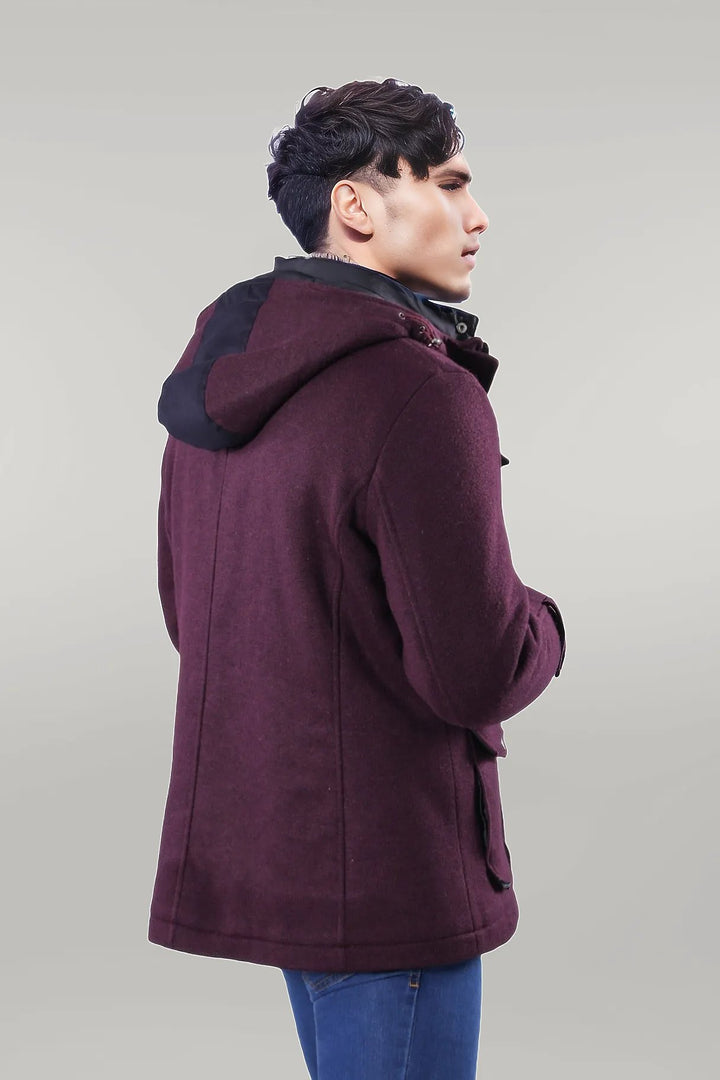 Claret Red Felt Hooded Coat - Wessi