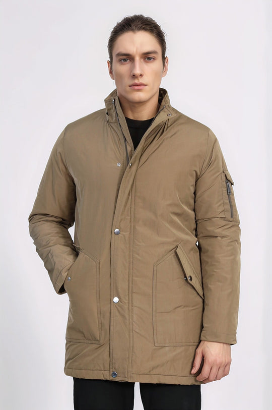 Light Brown Pocket Hooded Men's Coat - Wessi