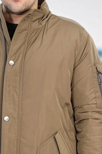 Light Brown Pocket Hooded Men's Coat - Wessi