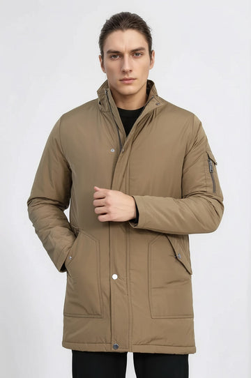 Light Brown Pocket Hooded Men's Coat - Wessi