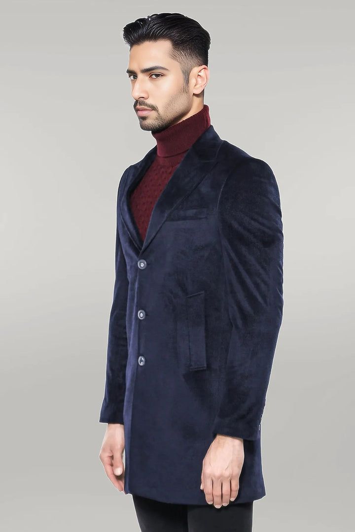 Wide Lapel Cachet Navy Blue Men Coat - Wessi