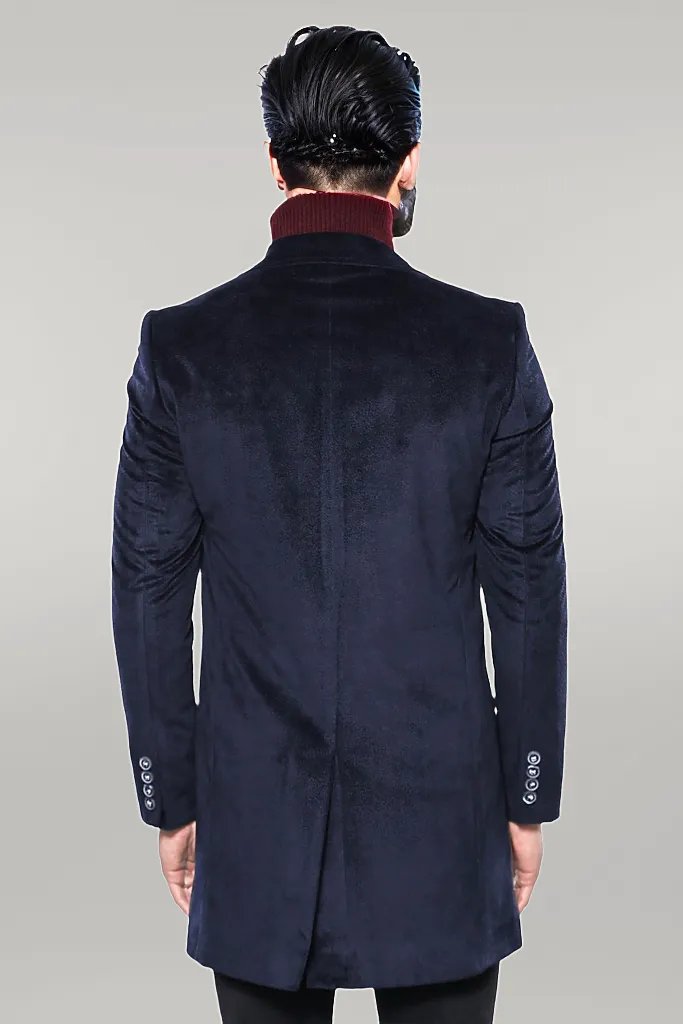 Wide Lapel Cachet Navy Blue Men Coat - Wessi