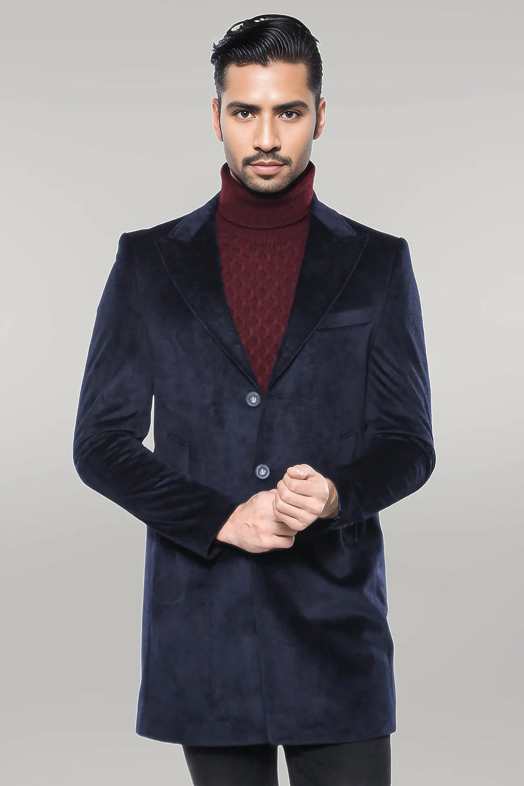 Wide Lapel Cachet Navy Blue Men Coat - Wessi