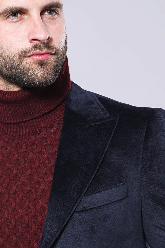 Темно-синее мужское пальто Cachet с широкими лацканами - Wessi