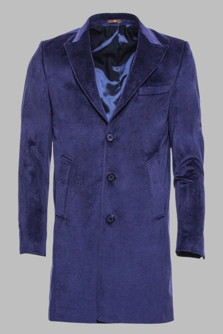 Peak Lapel Blue Men Coat - Wessi