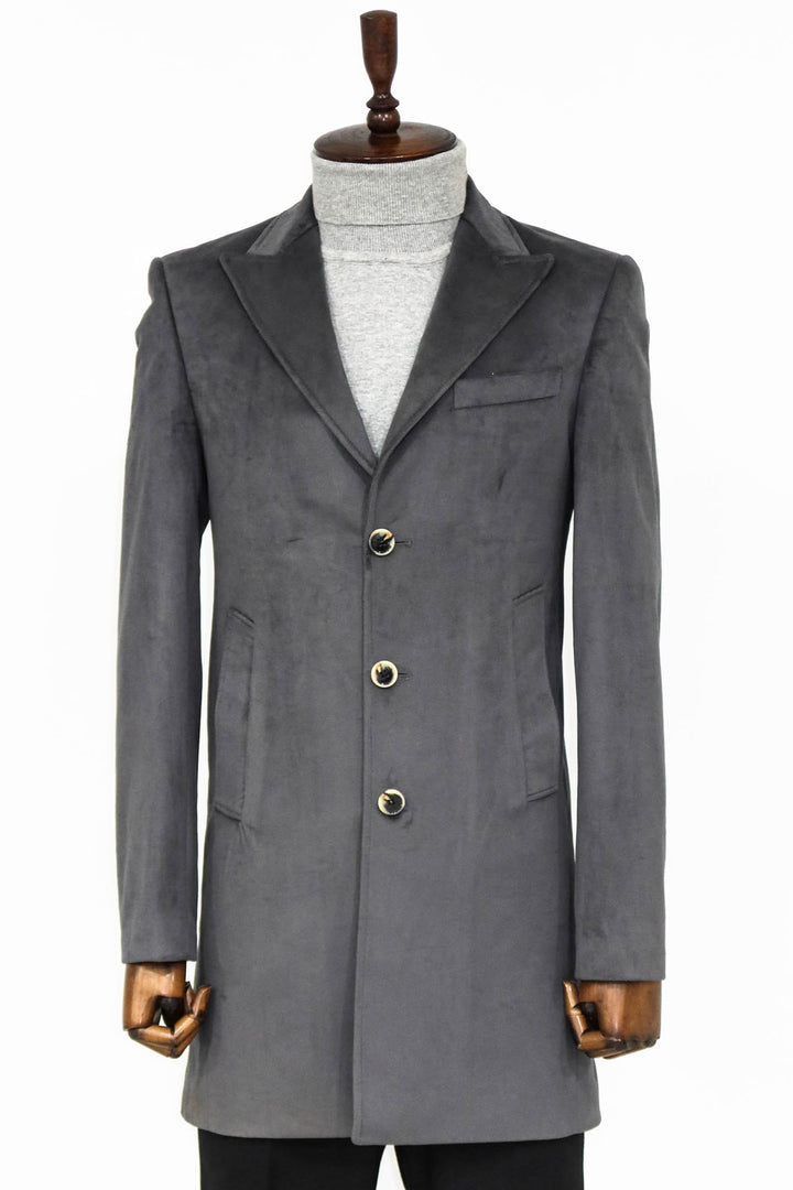 Abrigo Hombre Ante Slim Fit Largo Gris - Wessi