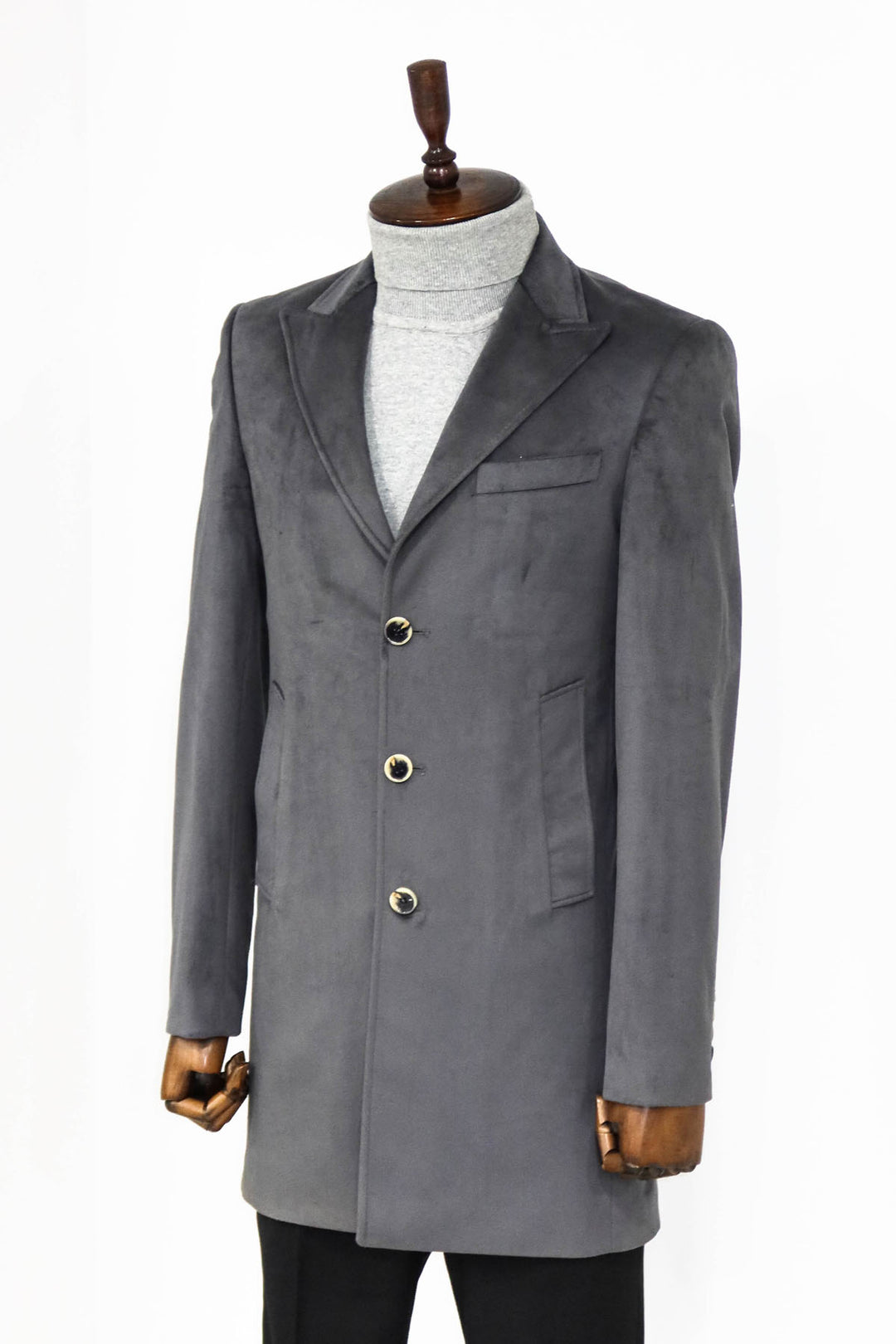 Abrigo Hombre Ante Slim Fit Largo Gris - Wessi