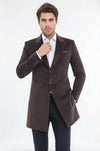 Peak Lapel Brown Men Coat - Wessi