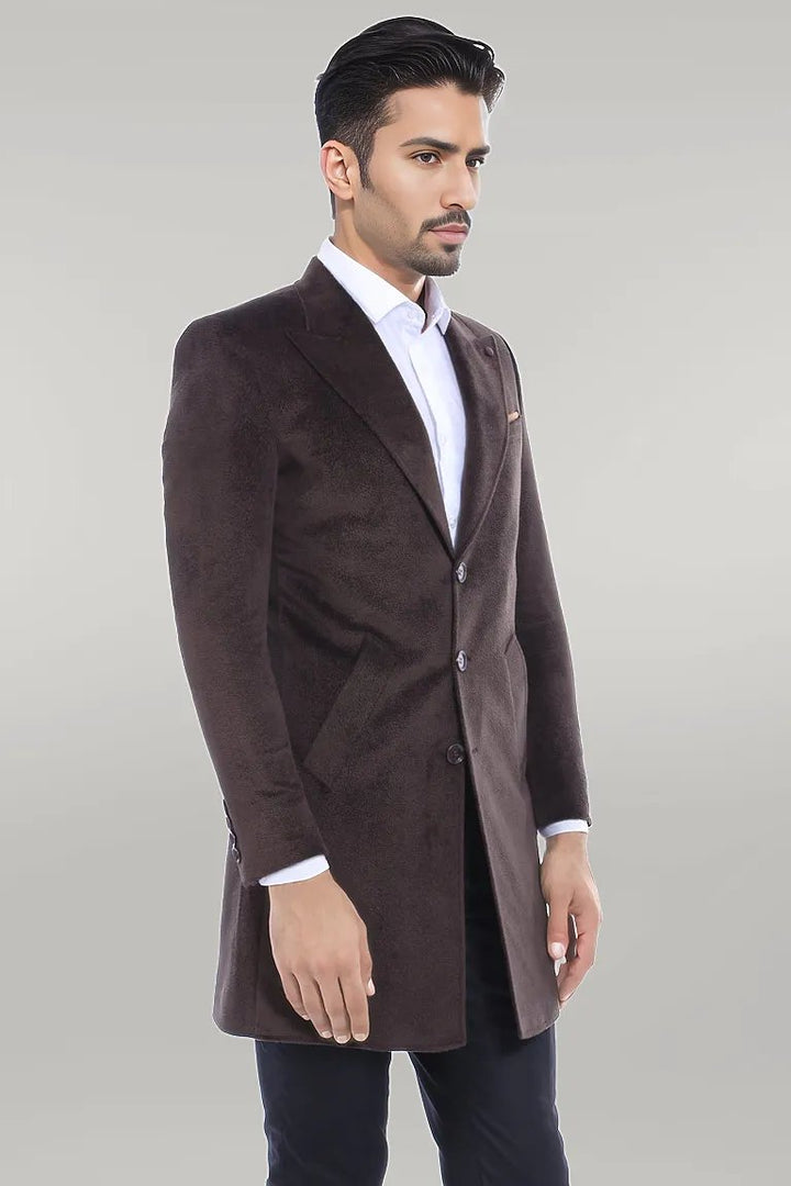 Peak Lapel Brown Men Coat - Wessi