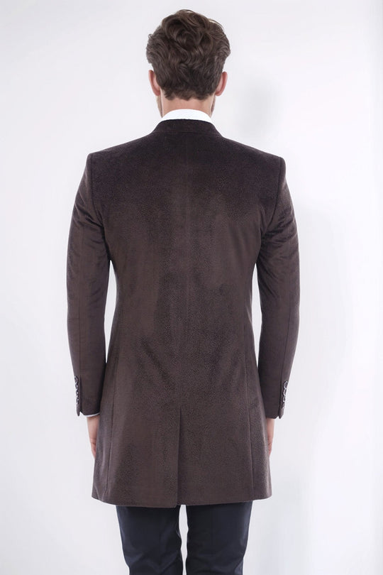 Peak Lapel Brown Men Coat - Wessi