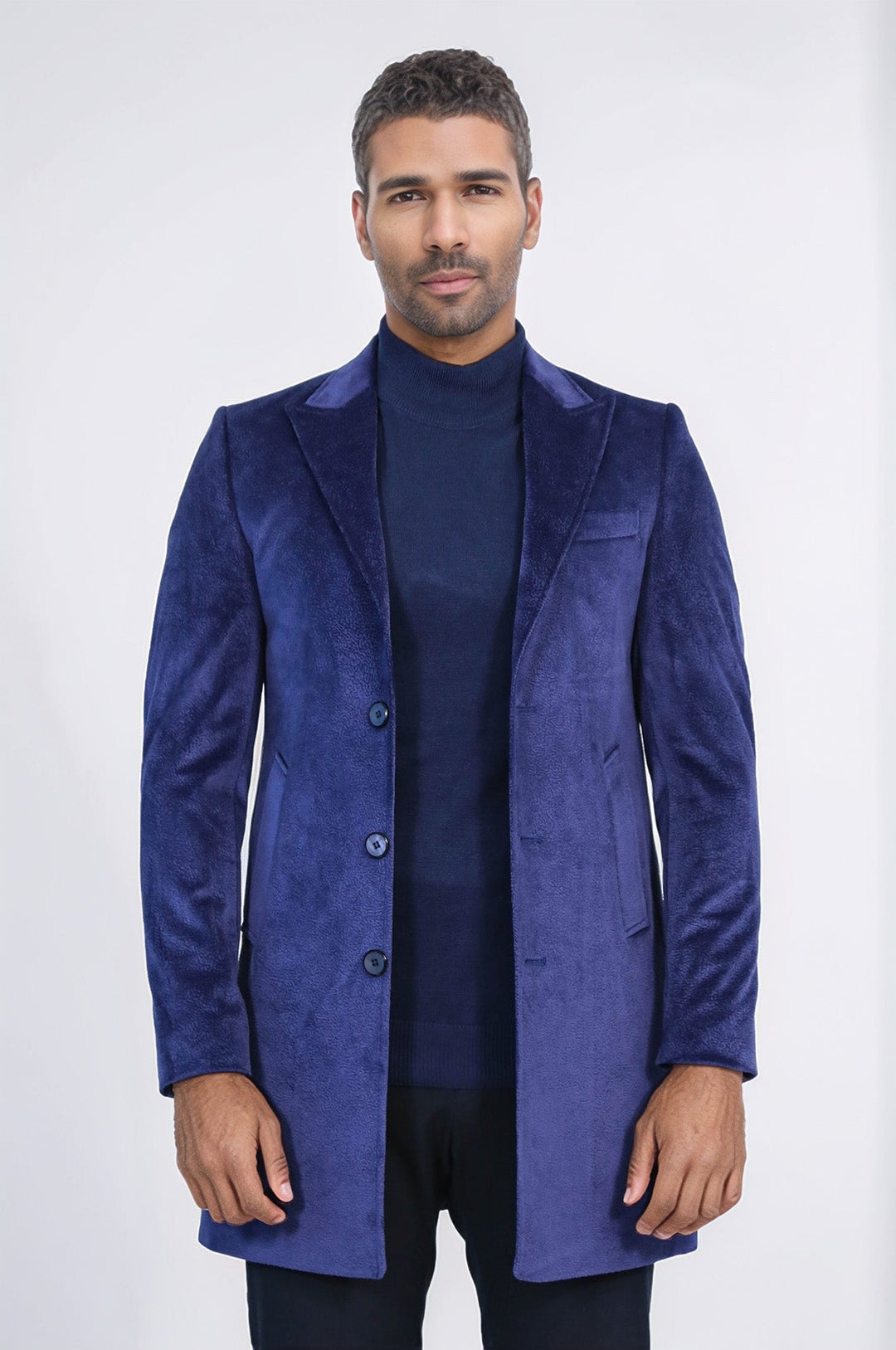 Peak Lapel Blue Men Coat - Wessi