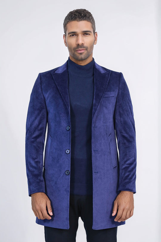 Синее мужское пальто с заостренными лацканами - Wessi