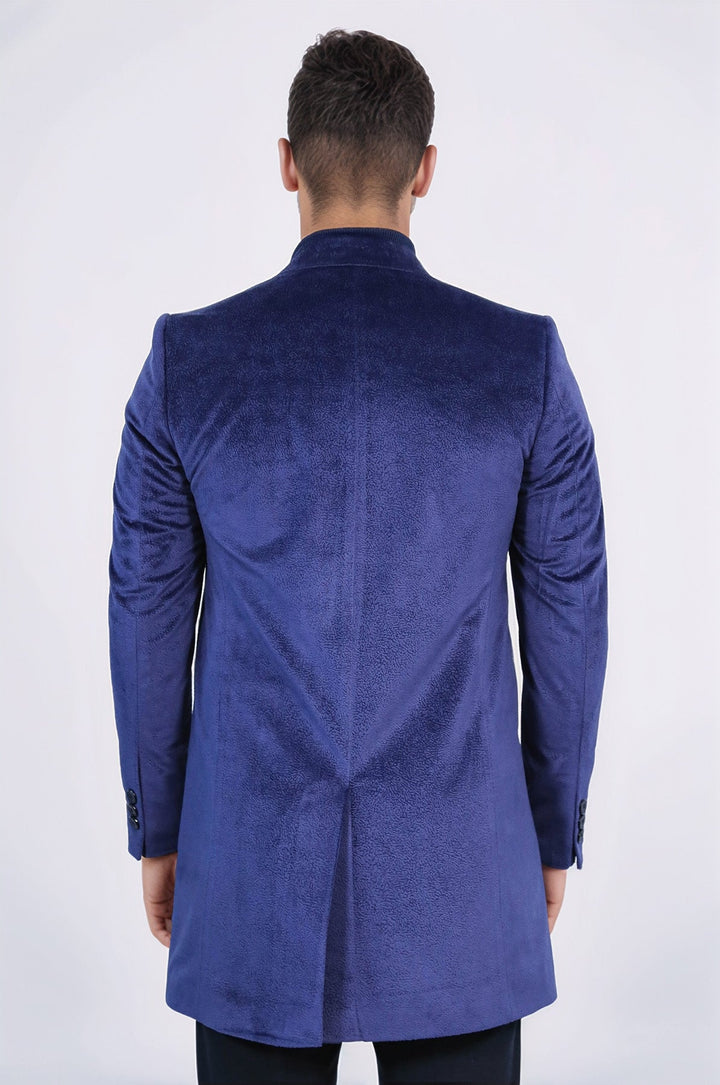Peak Lapel Blue Men Coat - Wessi