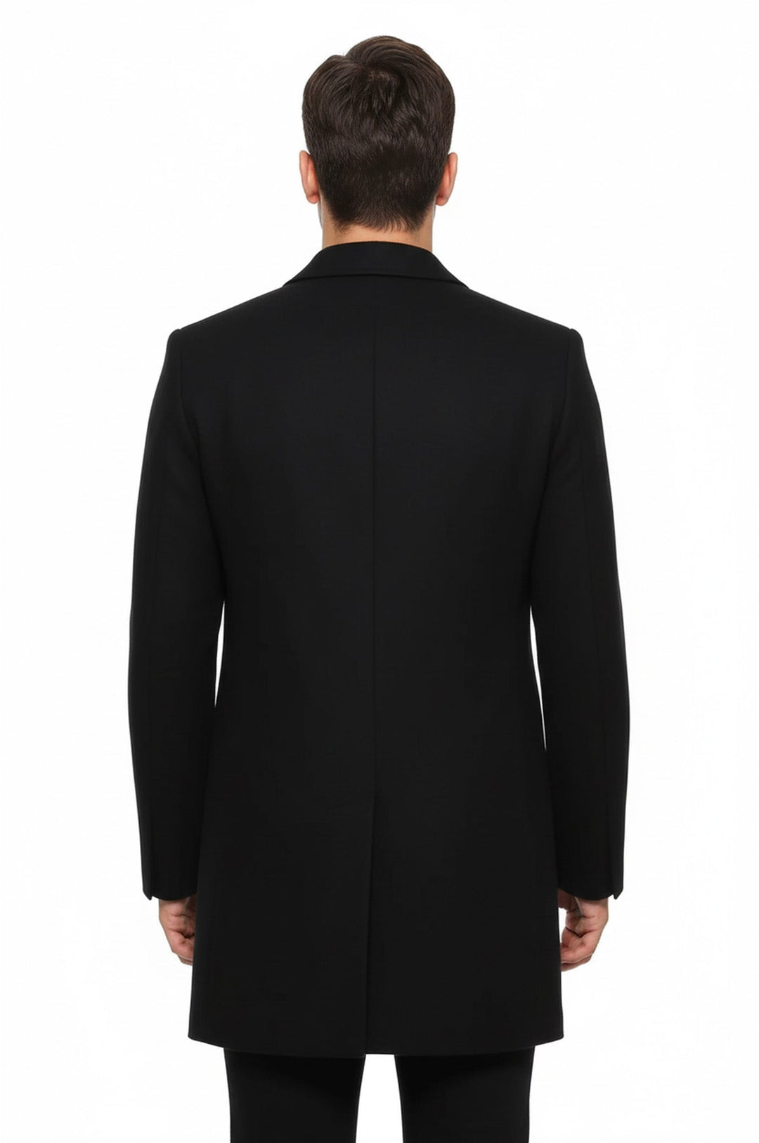 Wide Pointed Collar Over Knee Black Men Coat - Wessi