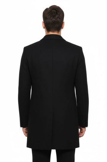 Wide Pointed Collar Over Knee Black Men Coat - Wessi