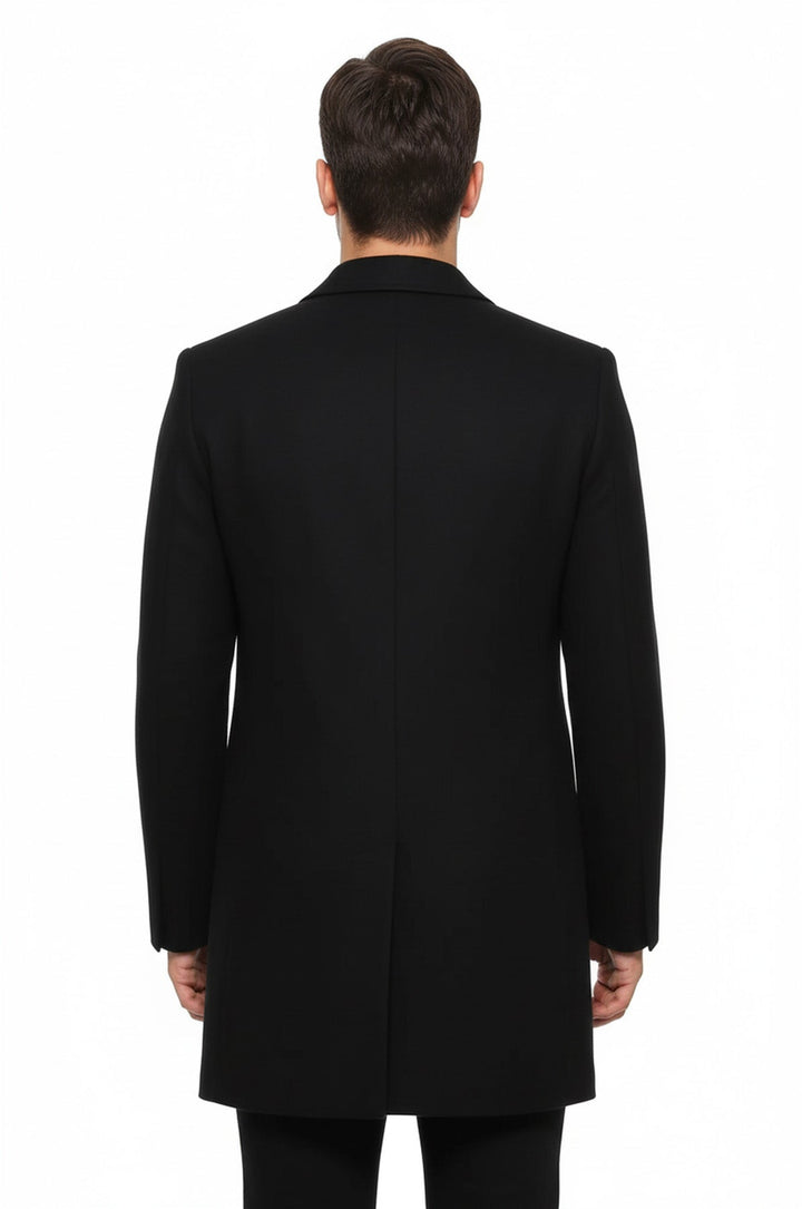 Wide Pointed Collar Over Knee Black Men Coat - Wessi