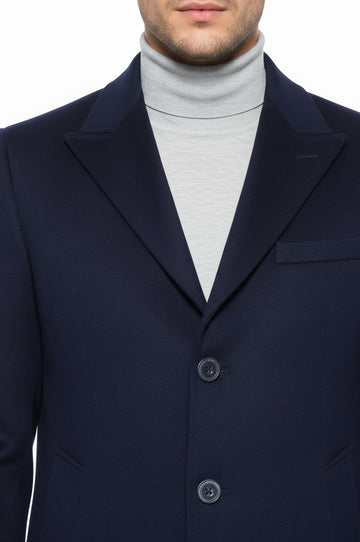 Manteau Homme Bleu Marine à Large Col Pointu Au Genou - Wessi
